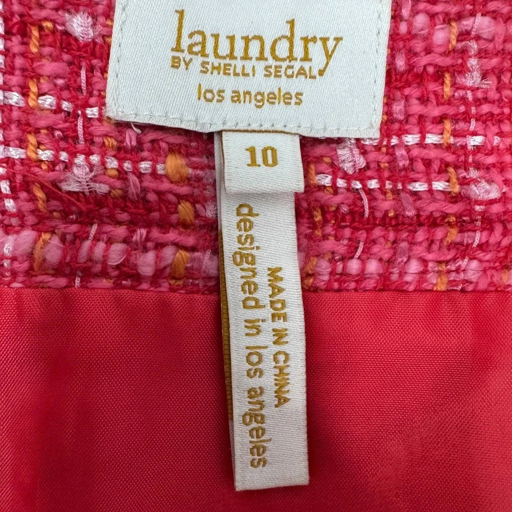Laundry by‎ Shelli Segal Mini Skirt Womens 10 Pink Tweed Frayed Fringe Lined NWT